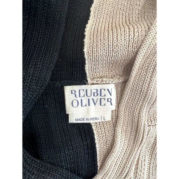 Reuben Oliver Two Toned Ribbed Hoodie in Tan Black - Picture 4 of 4